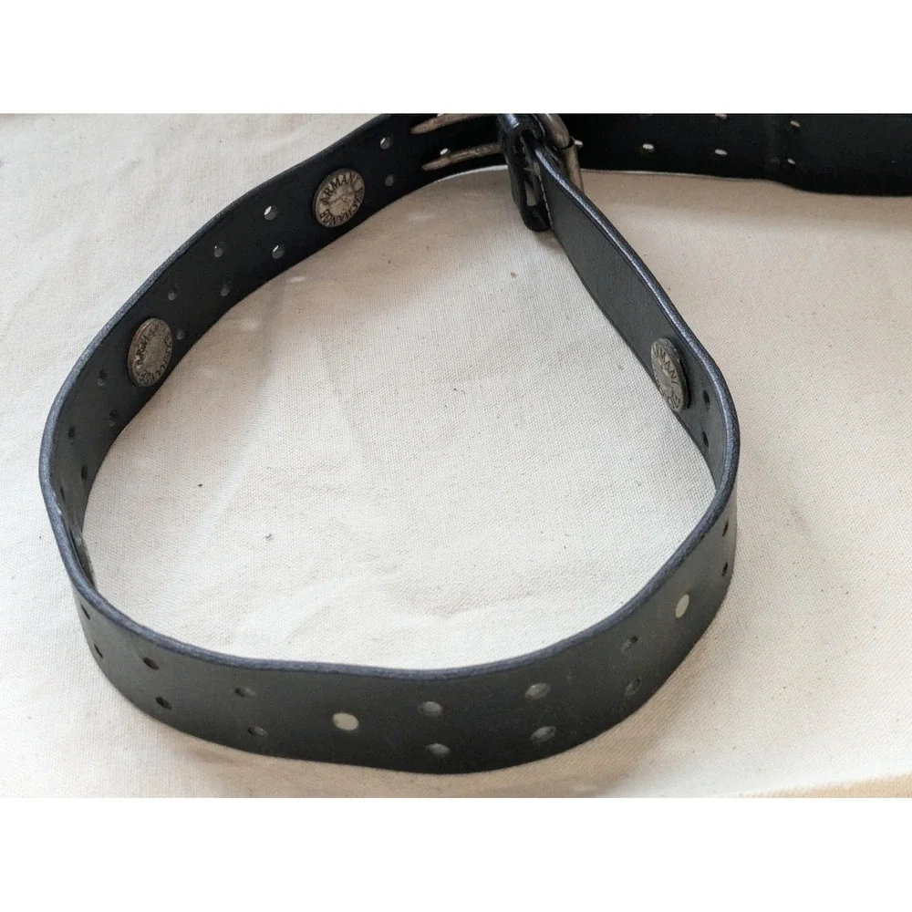 Armani Exchange Black Leather Double Prong Studded Logo Belt Distressed‎ 30 - 34